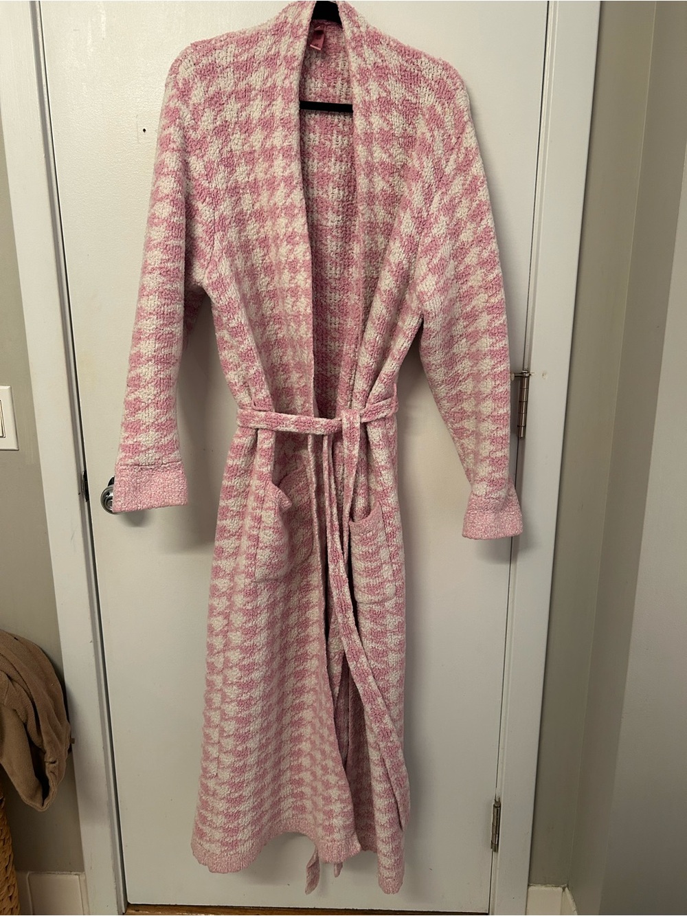 Skims Cozy Pink Houndstooth Knit Robe - Women Intimates & Sleepwear